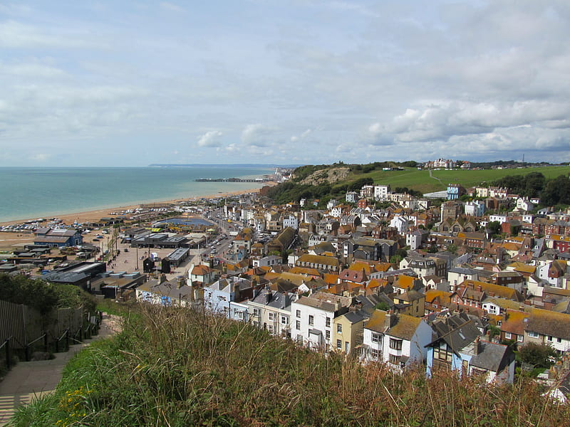 View from the Cliffs, Beaches, Hastings, Sussex, Clifftops, Views, HD wallpaper