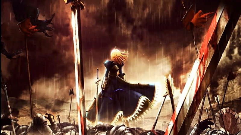 Saber, guerra, swords, anime, HD wallpaper