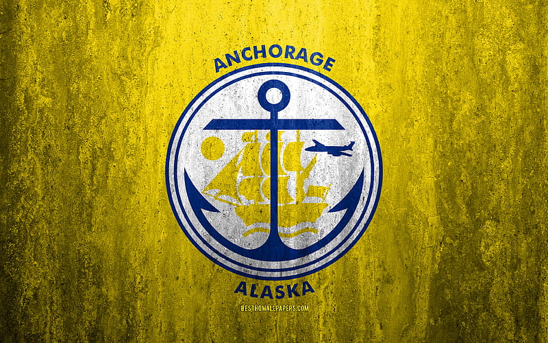 Flag of Anchorage, Alaska stone background, American city, grunge flag, Anchorage, USA, Anchorage flag, grunge art, stone texture, flags of american cities, HD wallpaper
