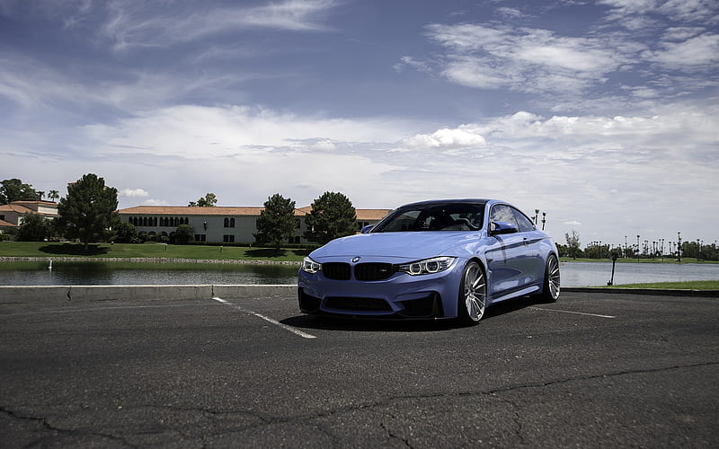 BMW M4, F83, blue sports coupe, tuning m4, German cars, white wheels, BMW, HD wallpaper