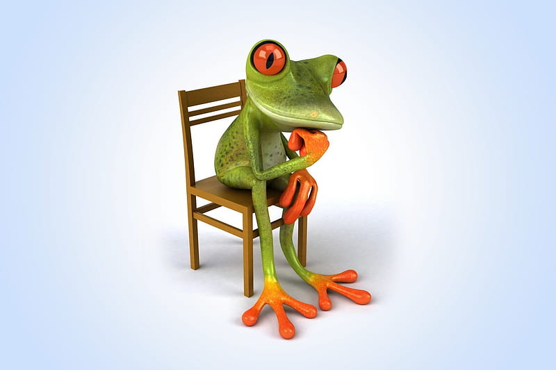 I don't know what to do, orange, creative, mood, situation, frog, fantasy, green, chair, pensive, HD wallpaper