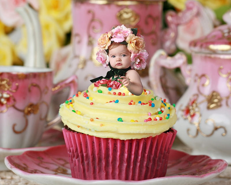 Baby, cake, pretty, bonito, gently, small, sweet, graphy, nice, flowers, beauty, child, pink, porcelain, lovely, food, colors, cute, cool, girl, flower, cream, HD wallpaper