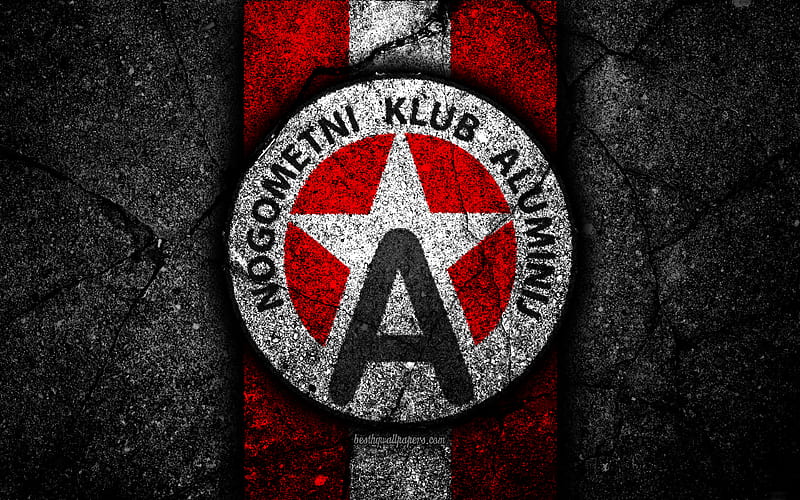 Aluminij FC logo, PrvaLiga, football, soccer, black stone, Slovenia, NK Aluminij, asphalt texture, Slovenian football club, FC Aluminij, HD wallpaper
