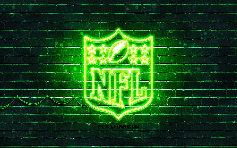 NFL green logo green brickwall, National Football League, NFL logo, american football league, NFL neon logo, NFL, HD wallpaper
