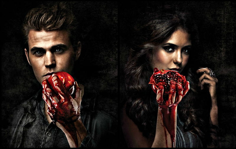 Stefan and Elena, red, nina dobrev, vampire diaries, black, man ...