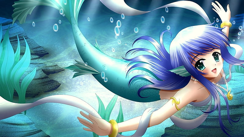 girl mermaid tail smile-2013 Anime, HD wallpaper