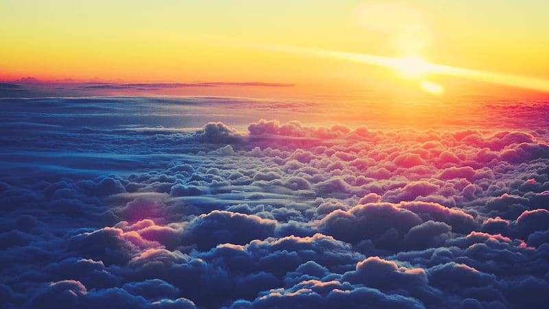 Sky Clouds View From Top With Sunrays Nature, HD wallpaper