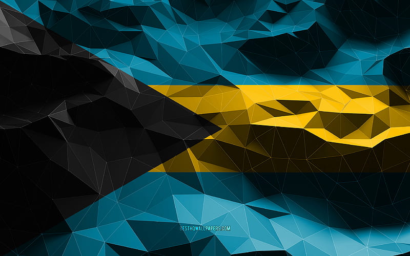 Bahamian flag, low poly art, North American countries, national symbols, Flag of Bahamas, 3D flags, Bahamas, North America, Bahamas 3D flag, HD wallpaper
