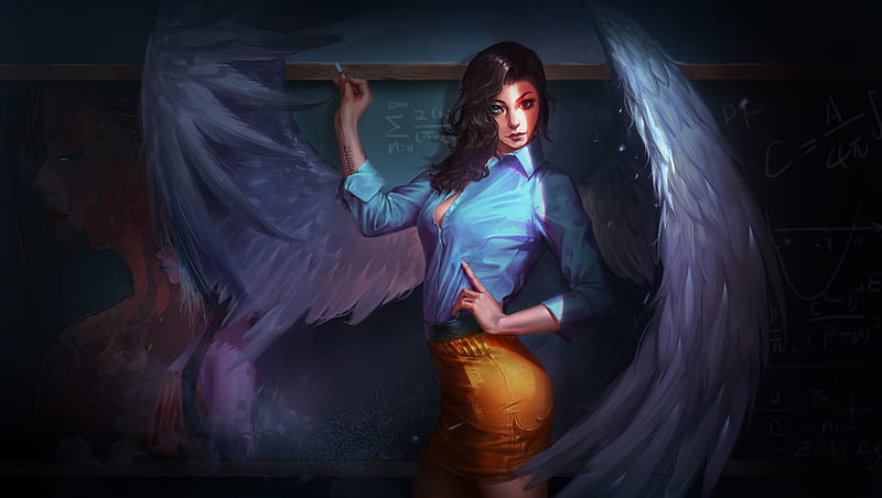 Fantasy Angel Teacher, angel, fantasy-girls, artist, artwork, digital-art, HD wallpaper