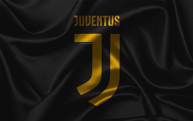 Juventus FC, black silk background, fabric texture, golden emblem, Italian football club, champion, Serie A, Italy, new Juventus logo, HD wallpaper