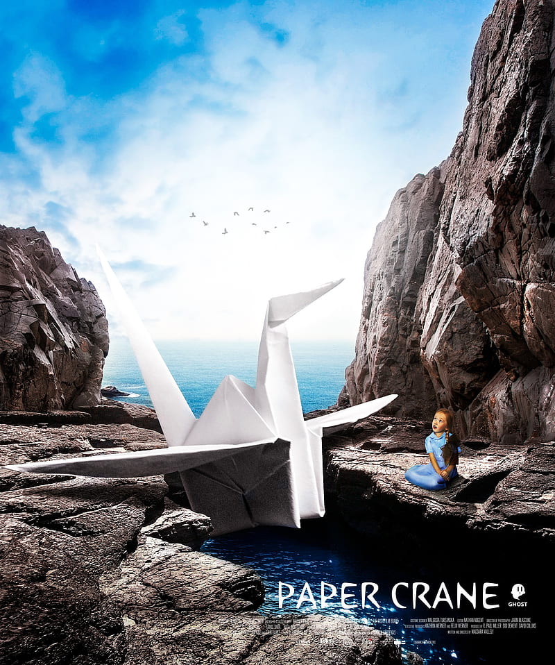 sea, origami, paper cranes, HD phone wallpaper