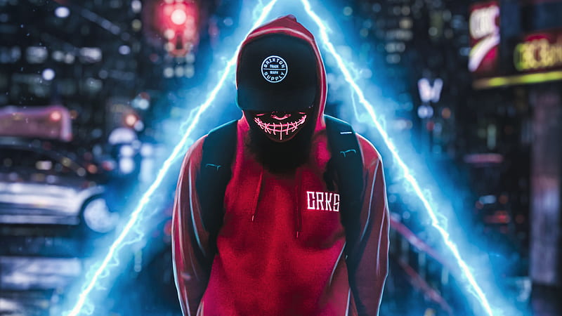 Triangle Zone , mask, hoodie, anonymus, neon, graphy, HD wallpaper