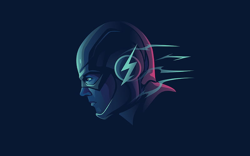 Flash minimal, superheroes, blue background, creative, The Flash, artwork, HD wallpaper