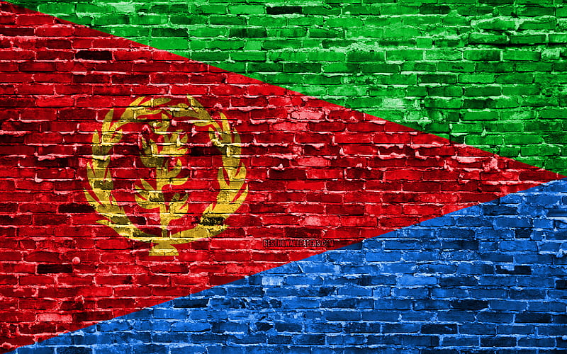 Eritrea flag, bricks texture, Africa, national symbols, Flag of Eritrea, brickwall, Eswatini 3D flag, African countries, Eritrea, HD wallpaper