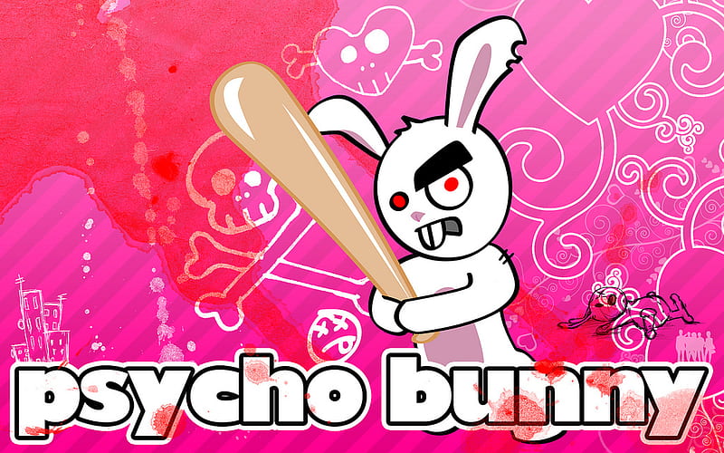 psycho bunny, bunny, skull, pink, baseball bat, psycho, HD wallpaper