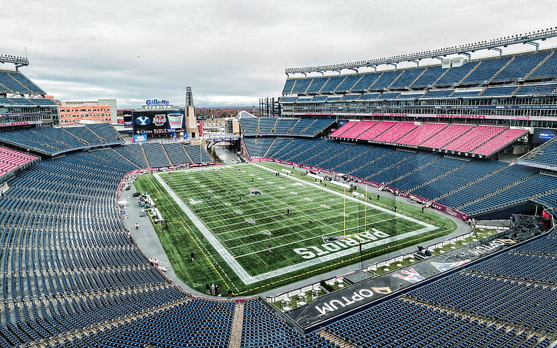 Gillette Stadium, inside view, New England Patriots Stadium, american football field, Foxborough, Massachusetts, USA, New England Patriots, NFL, American football, HD wallpaper