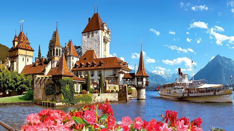 Switzerland Flowers Boats Lake Houses Hd Wallpaper Peakpx