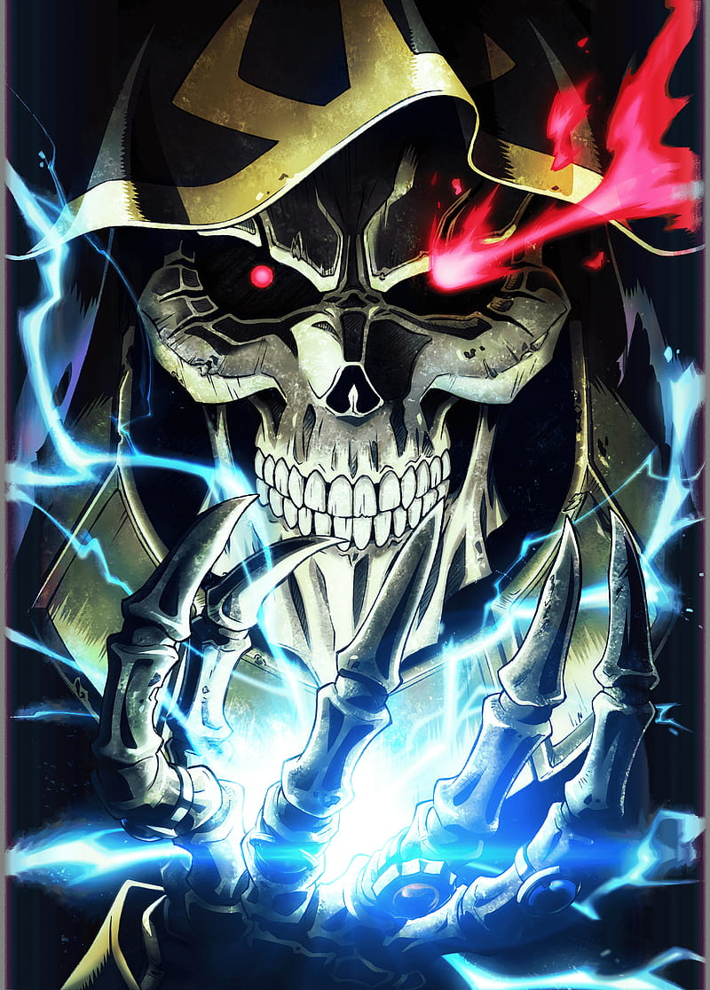 Overlord, anime, ainz ooal gown, momonga, black, gold, undead