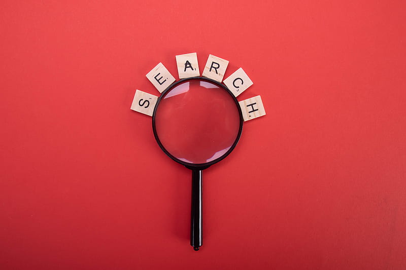 search, word, cubes, magnifier, red, HD wallpaper
