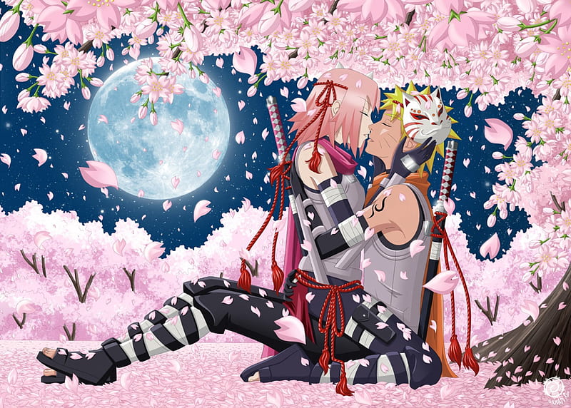 Sakura and Naruto Anbu, sakura, moon, naruto, anime, sakura flowers,  shippuden, HD wallpaper | Peakpx