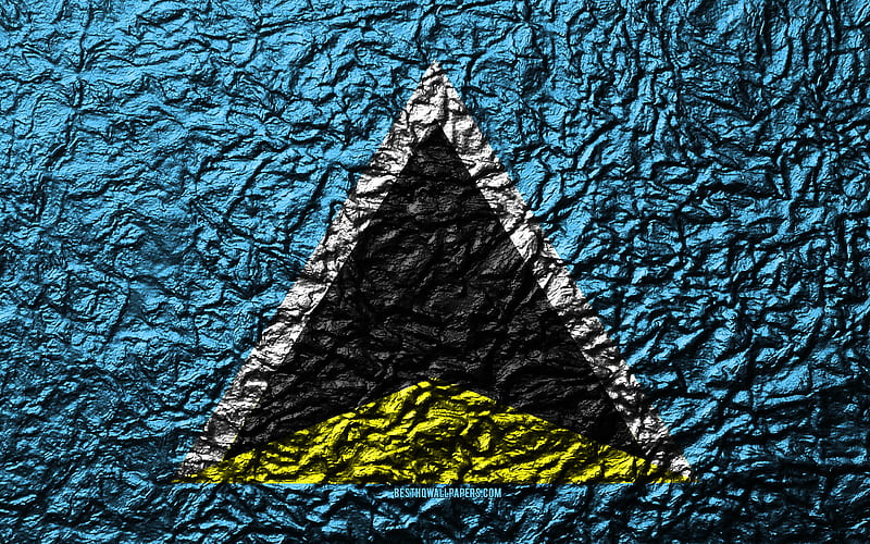 Flag of Saint Lucia stone texture, waves texture, Saint Lucia flag, national symbol, Saint Lucia, North America, stone background, HD wallpaper