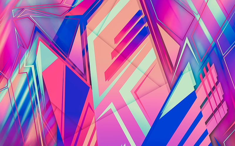 geometric shapes, triangles, purple background, geometry, triangles texture, purple abstract background, HD wallpaper