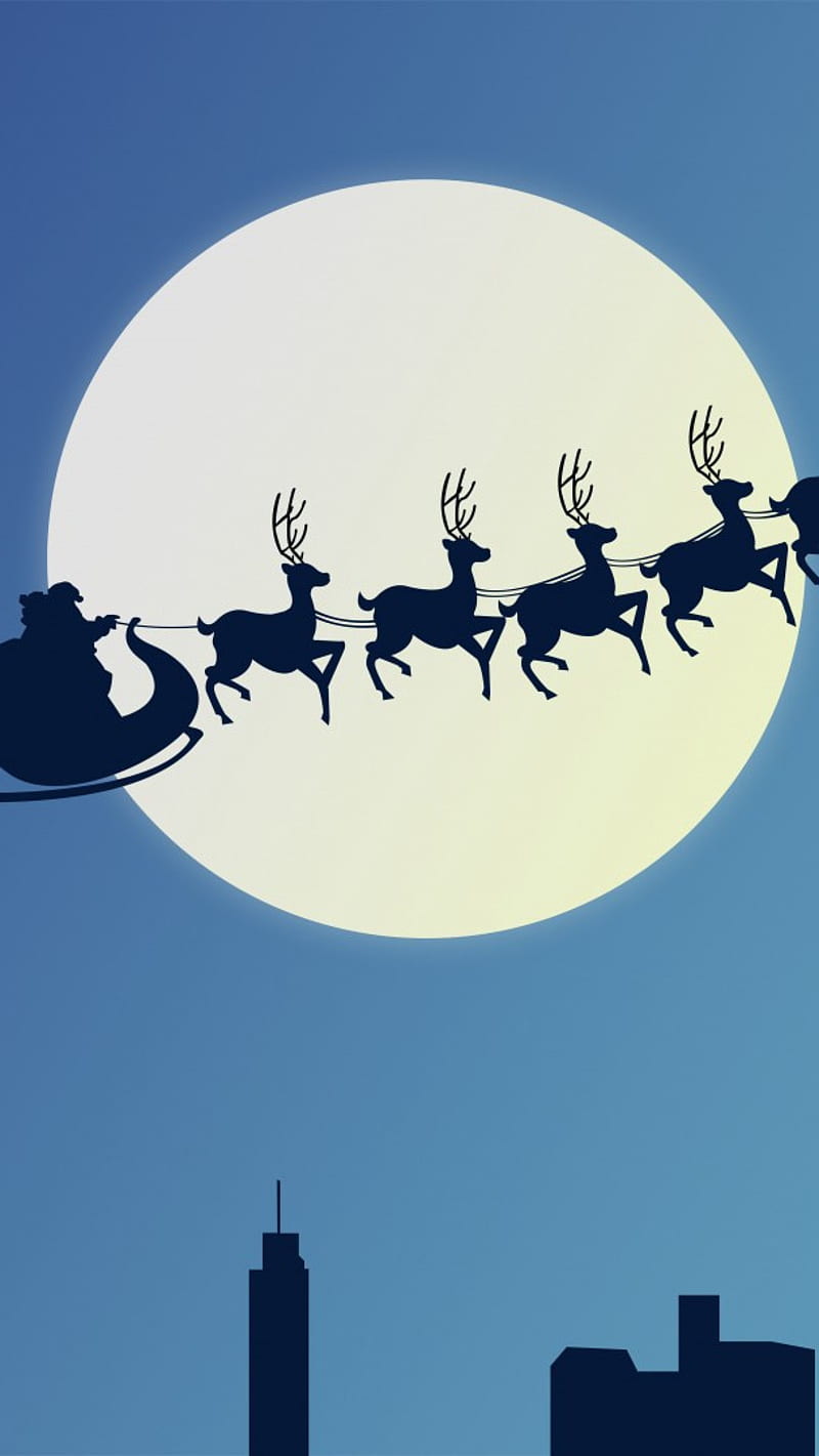 Celebrations Christmas Reindeer Chariot , christmas reindeer, sunseet, moon, HD phone wallpaper