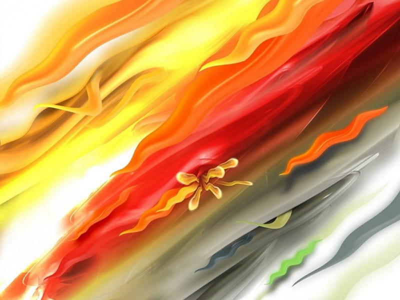 POETRY IN PAINT, red, paint, orange, yellow, bonito, waves, abstract, 3d, streamers, flowing, flower, white, HD wallpaper