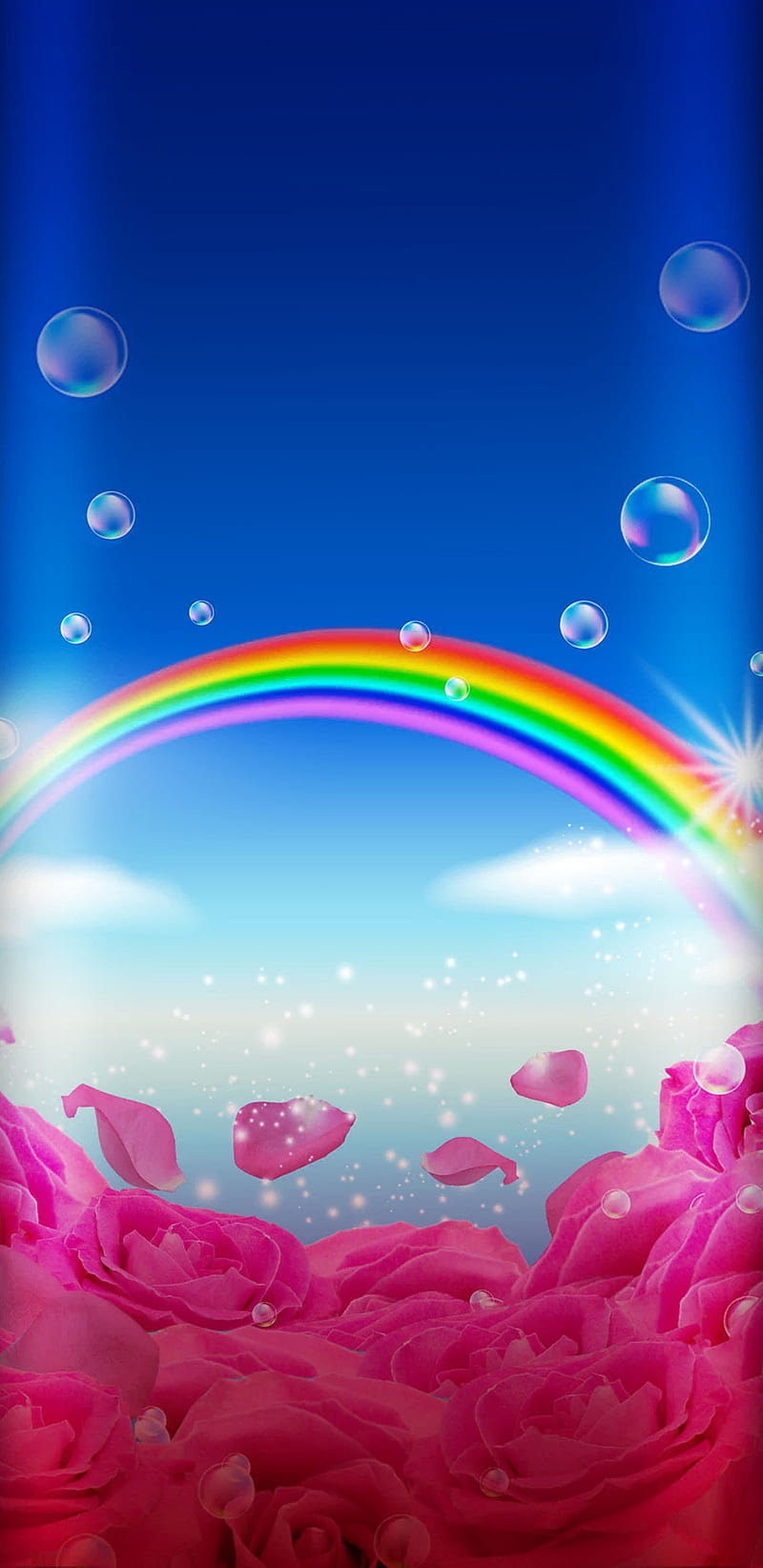 RainbowLove, bubbles, girly, pink, pretty, rainbow, roses, sky, HD phone wallpaper
