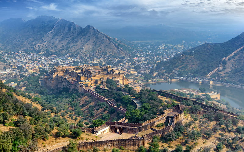 Amer Fort, Jaipur, indian landmarks, Rajasthan, India, HD wallpaper