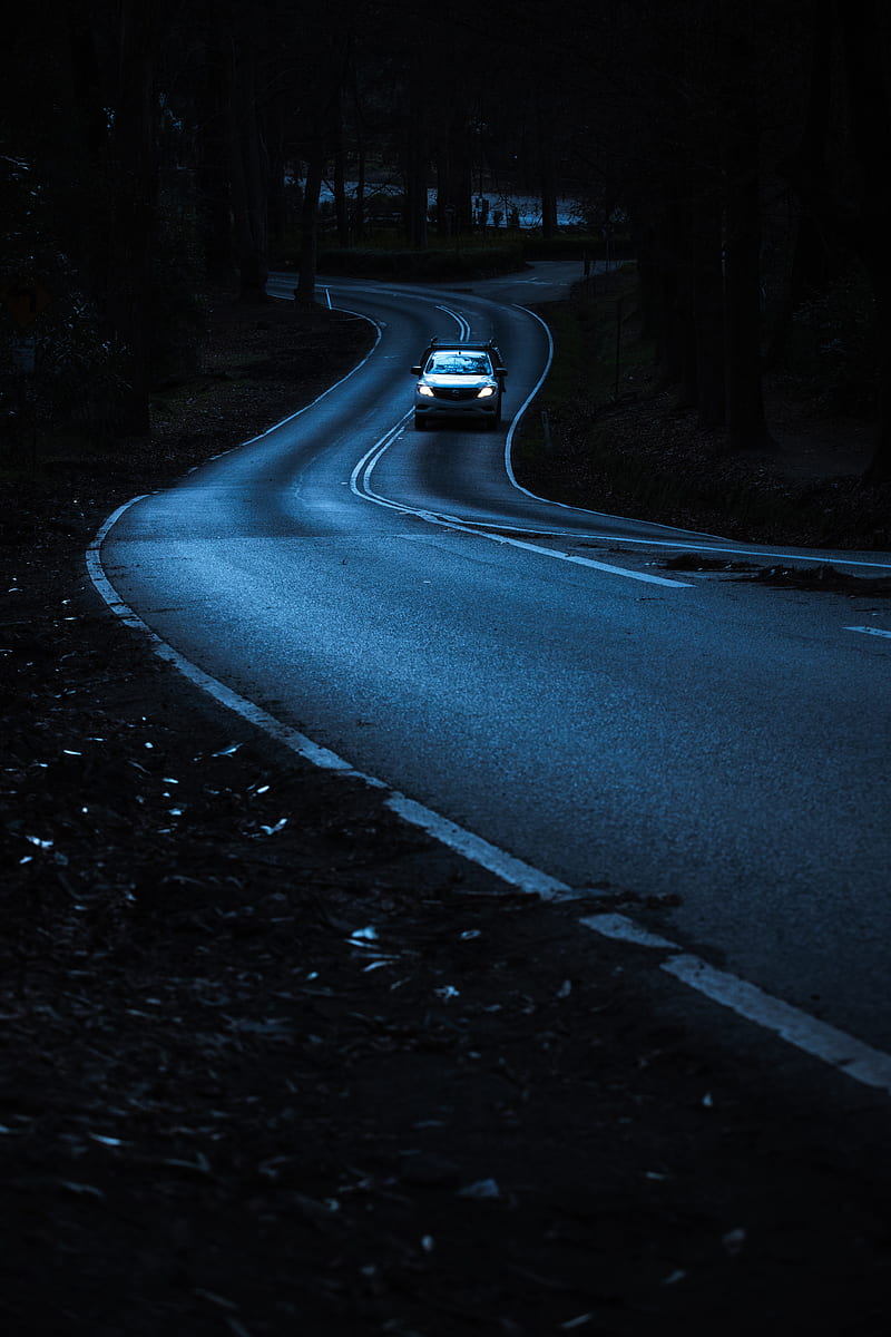 road, car, winding, night, HD phone wallpaper