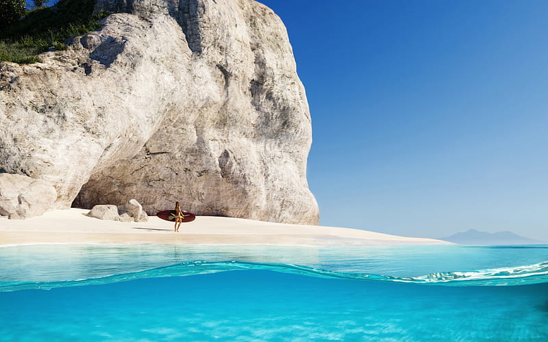 rock, beach, sea, underwater, coast, Mediterranean, summer, tourism, HD wallpaper