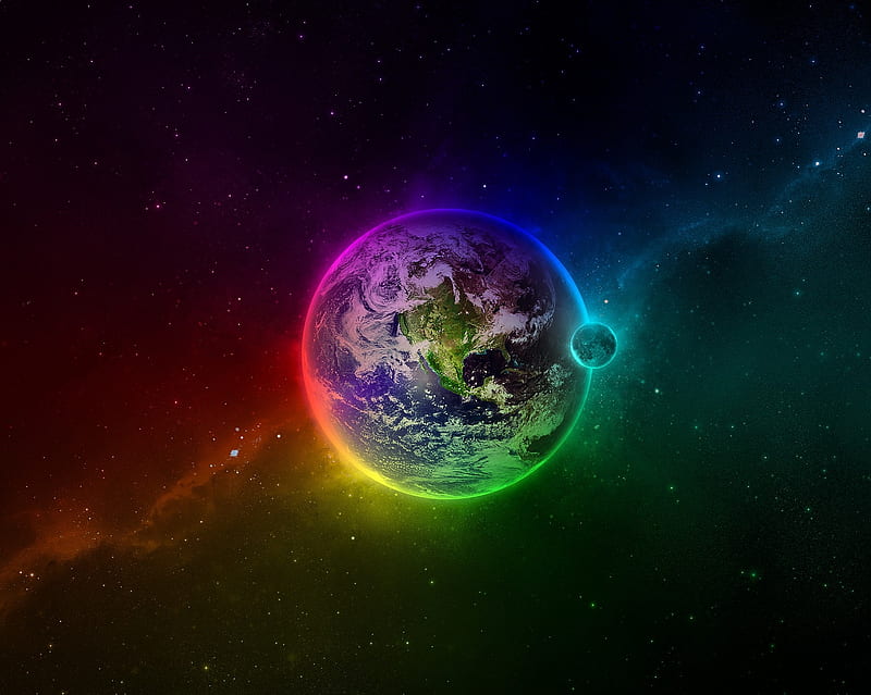 Rainbow Earth, colorful, gaalxy, space, HD wallpaper