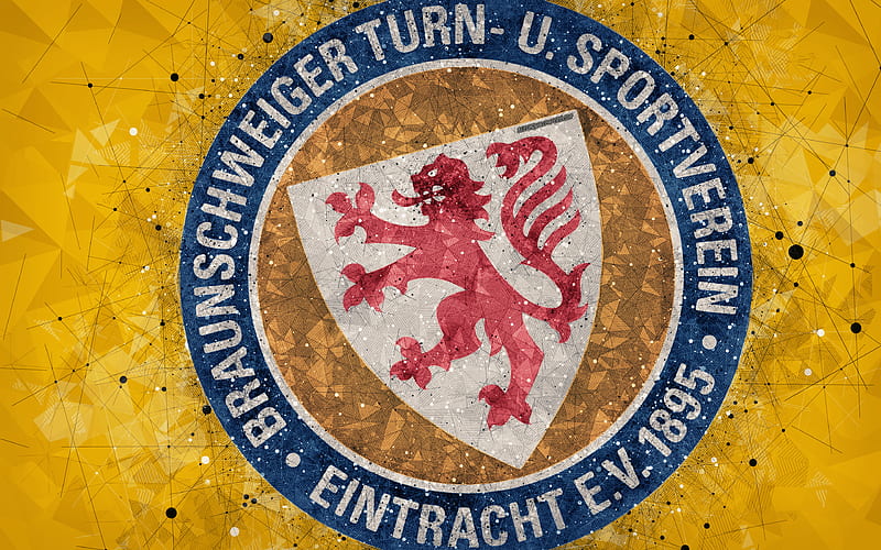 Eintracht Braunschweig FC, BTSV German football club, creative logo, geometric art, emblem, Braunschweig, Germany, football, 2 Bundesliga, yellow abstract background, creative art, FC Braunschweig, HD wallpaper
