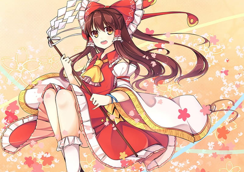 Touhou, Bow, Brown, Hair, Flowers, Hakurei, Reimu, Japanese, Clothes