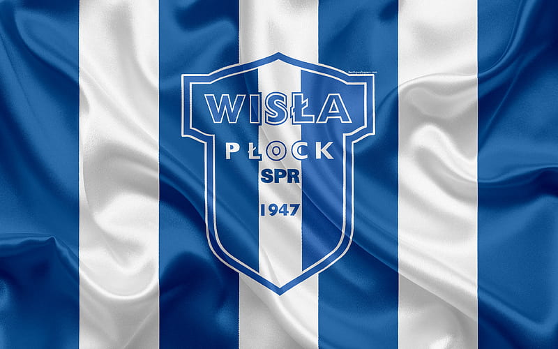 Wisla Plock FC Polish football club, logo, emblem, Ekstraklasa, Polish football championship, silk flag, Plock, Poland, HD wallpaper