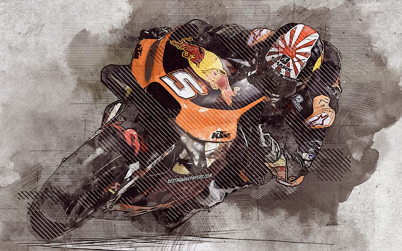 Johann Zarco, 2019, French motorcycle racer, MotoGP, Red Bull KTM Factory Racing, KTM RC16, grunge art, creative art, KTM, racing, HD wallpaper