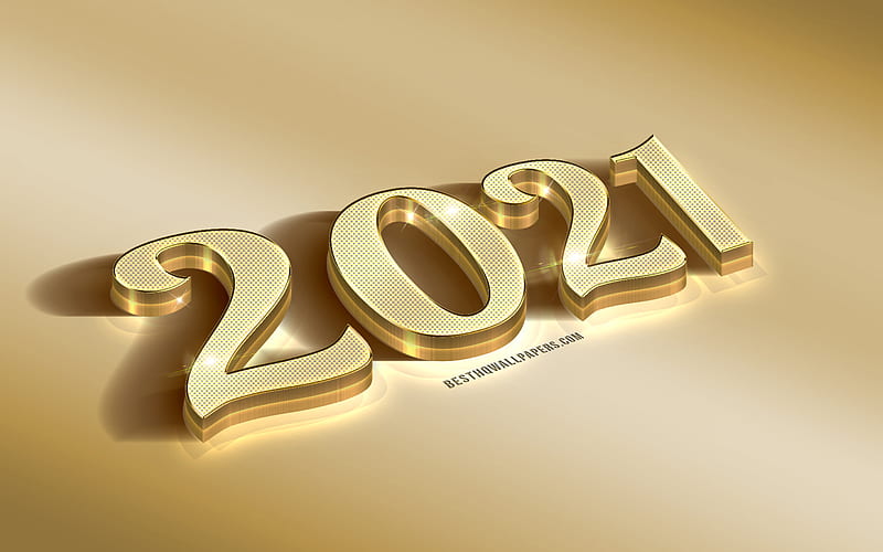 2021 New Year, 3d gold metal letters, 3d golden 2021 background, 2021 concepts, Happy New Year, HD wallpaper
