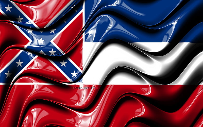 Mississippi flag United States of America, administrative districts, Flag of Mississippi, 3D art, Mississippi, american states, Mississippi 3D flag, USA, North America, HD wallpaper