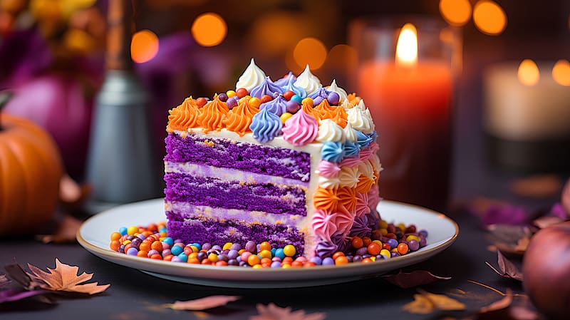 Birtay cake, Bakery, Delicious, Candles, Cream, Slice, Rainbow, HD wallpaper