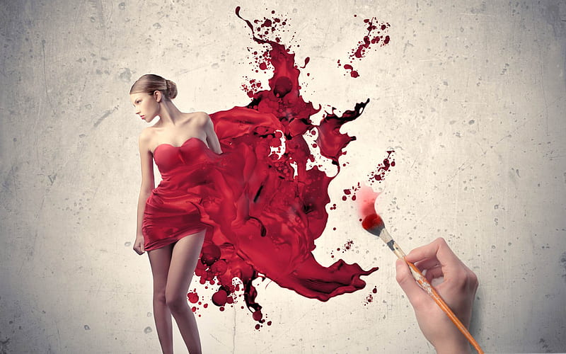 painting the woman in red-Creative Design, HD wallpaper