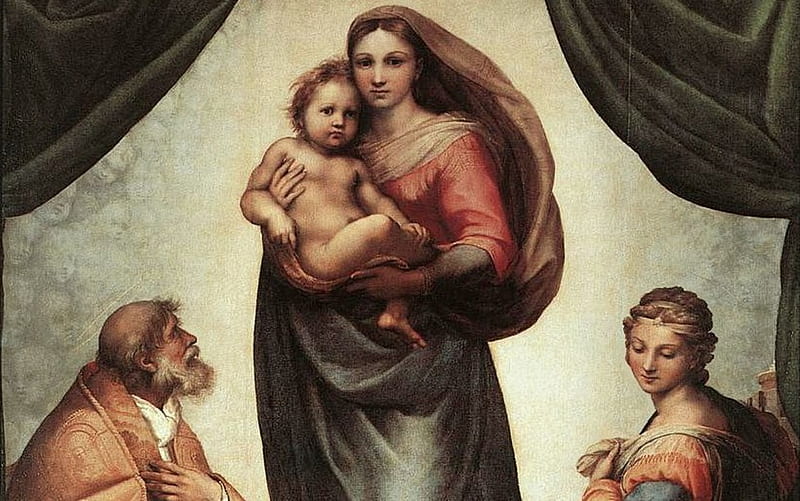 The Sistine Madonna, Baby, Man, Woman, Mother, Madonna, Jesus, HD wallpaper