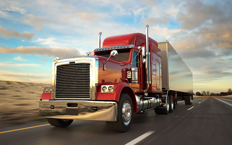 Peterbilt, red truck, trucking concepts, 3d truck, cargo delivery, Model 389, delivery concepts, HD wallpaper
