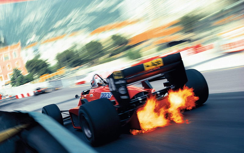 exhaust flames, formula 1, racing cars, back view, Vehicle, HD wallpaper
