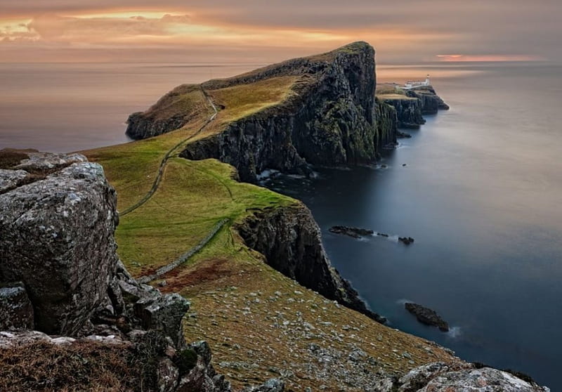 Isle of Skye, Scotland, sun, cliff, island, clouds, sky, sea, HD wallpaper