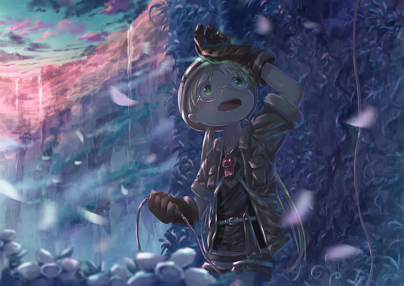 Made in Abyss, Made In Abyss, Boy, Cliff, Green Eyes, Riko (Made in Abyss), Waterfall, HD wallpaper