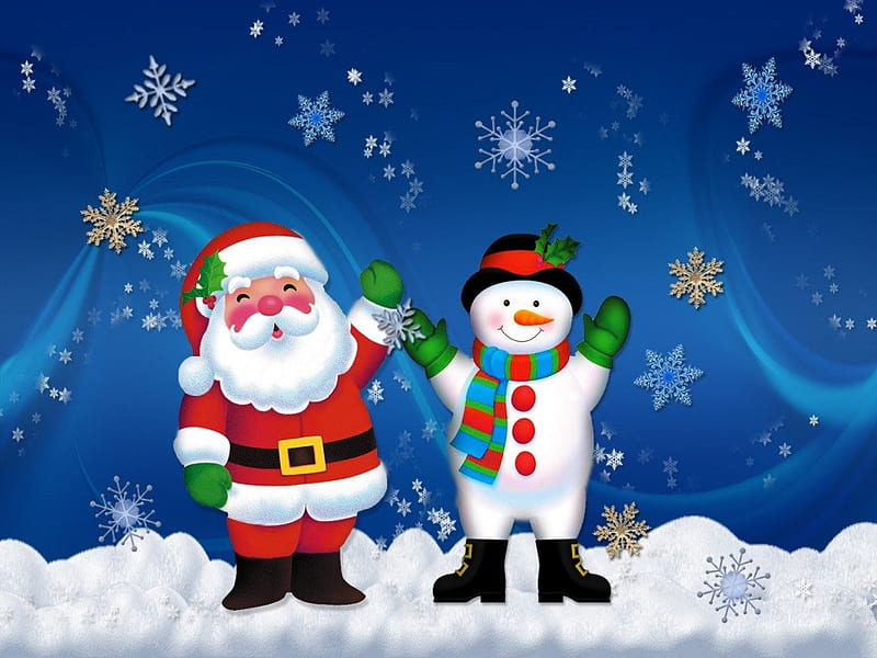 Santa and snowman, christmas, holiday, december, m santa, cristmas, snowman, santa, snow, season, HD wallpaper