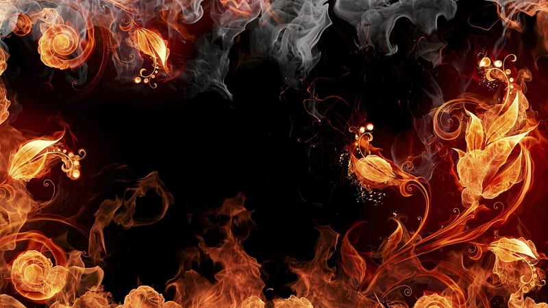 Border of Flames, red, fire, burn, flames, black, flood, HD wallpaper