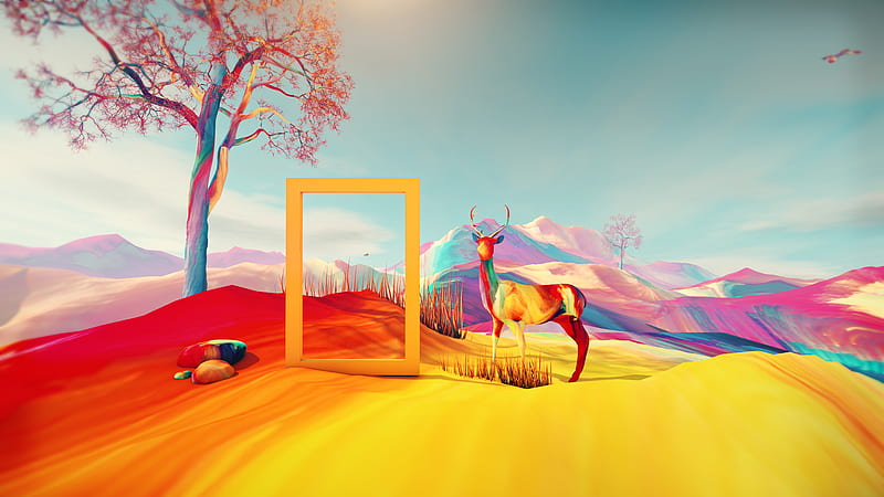Colorful Digital Art Deer, digital-art, artist, colorful, behance, deer, HD wallpaper