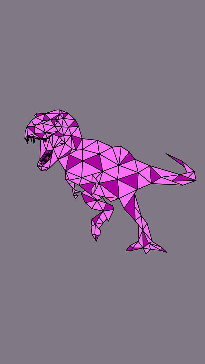 Tyrannosaurus Rex Pink, DimDom, Dinosaur, T-rex, Tyrannosaurus Rex, animal, colorful, cute, geometric, low poly, HD phone wallpaper